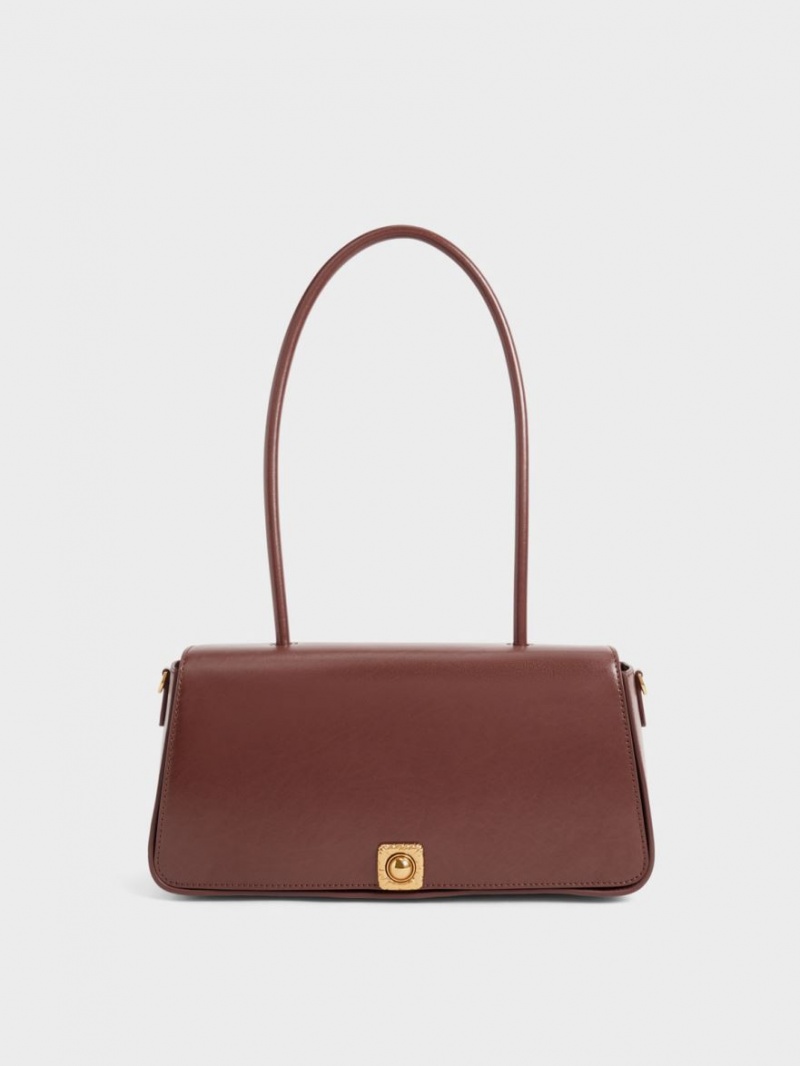 Charles And Keith Avis Elongated Handle Trapeze Shoulder Bags Chocolate | PHILIPPINES X437