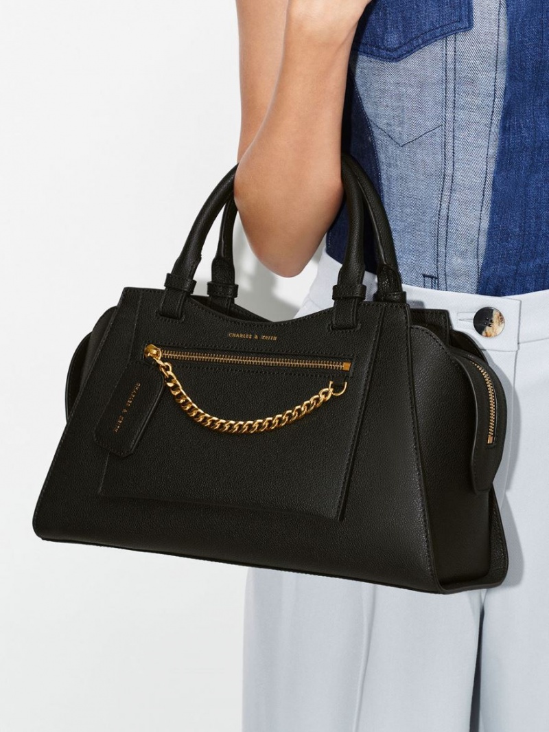 Charles And Keith Avis Trapeze Tote Bags Black | PHILIPPINES A736