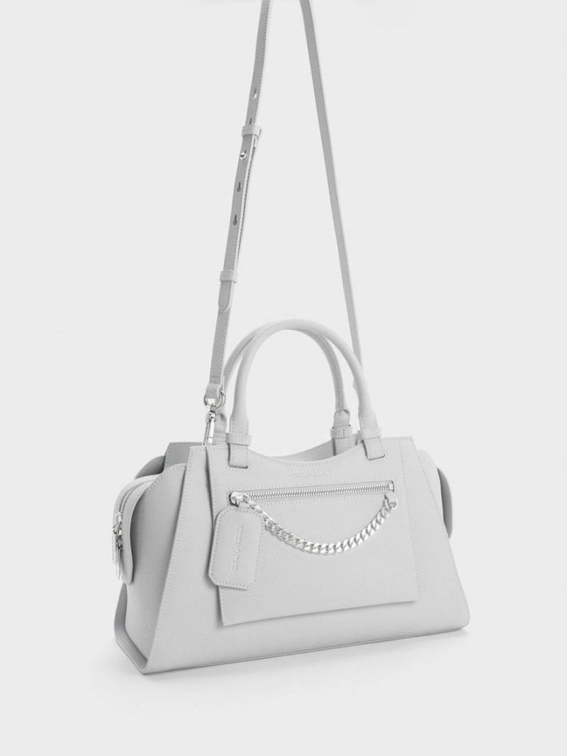 Charles And Keith Avis Trapeze Tote Bags Light Grey | PHILIPPINES X520