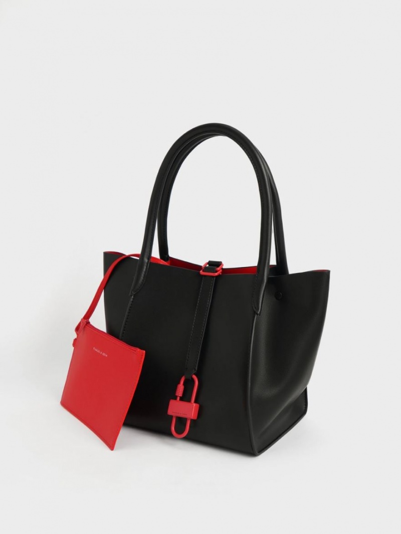 Charles And Keith Balta Belted Tote Bags Black | PHILIPPINES D482