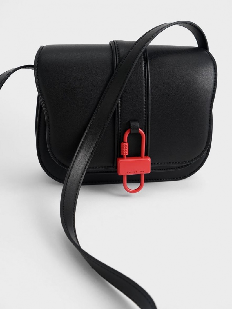 Charles And Keith Balta Padlock Crossbody Bags Black | PHILIPPINES P342