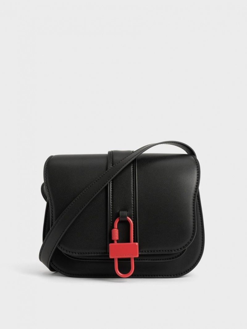 Charles And Keith Balta Padlock Crossbody Bags Black | PHILIPPINES P342