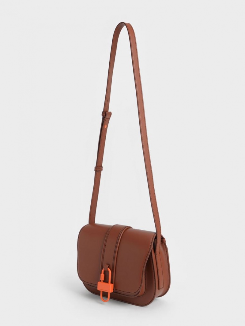 Charles And Keith Balta Padlock Crossbody Bags Brown | PHILIPPINES O079