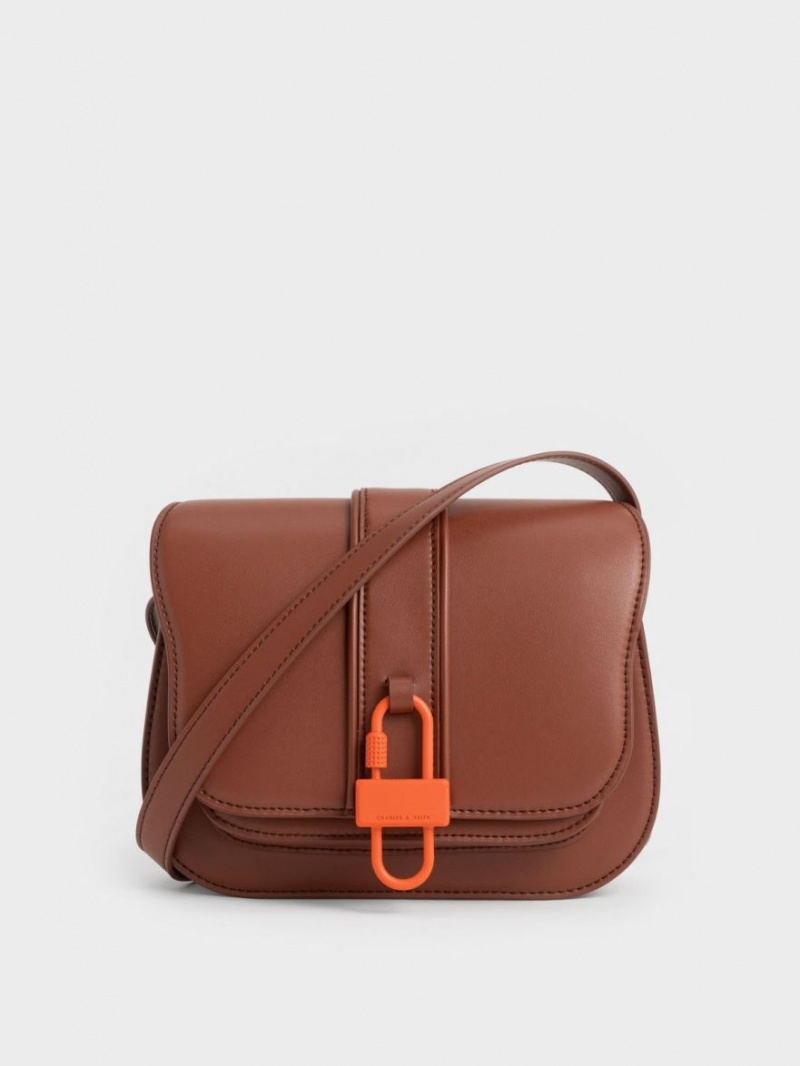 Charles And Keith Balta Padlock Crossbody Bags Brown | PHILIPPINES O079