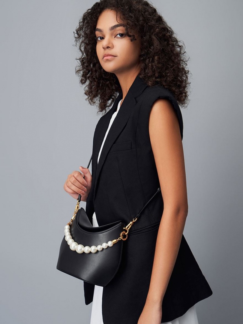 Charles And Keith Bead-Embellished Knotted Handbag Black | PHILIPPINES E295