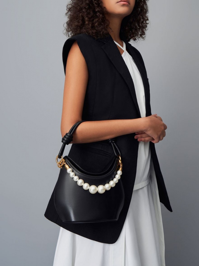 Charles And Keith Bead-Embellished Knotted Handbag Black | PHILIPPINES E295