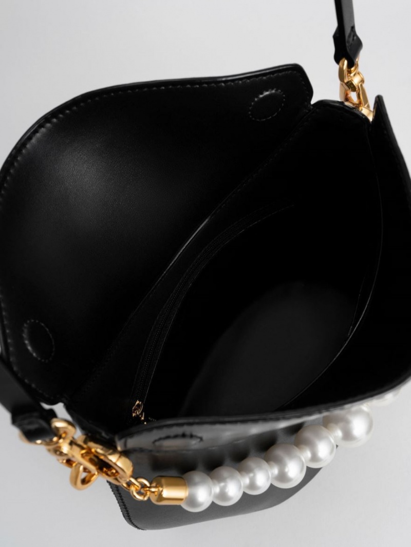 Charles And Keith Bead-Embellished Knotted Handbag Black | PHILIPPINES E295