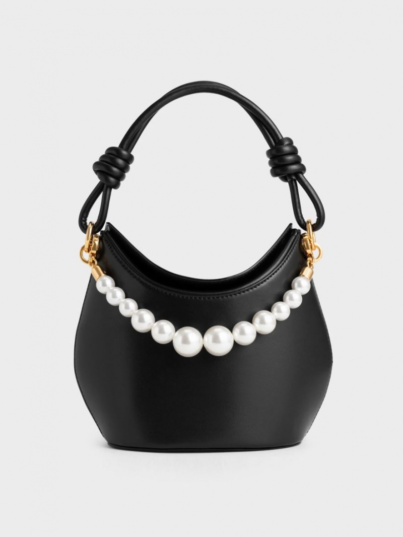 Charles And Keith Bead-Embellished Knotted Handbag Black | PHILIPPINES E295