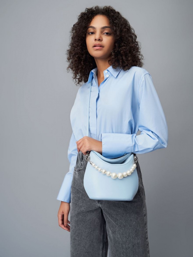 Charles And Keith Bead-Embellished Knotted Handbag Light Blue | PHILIPPINES V481