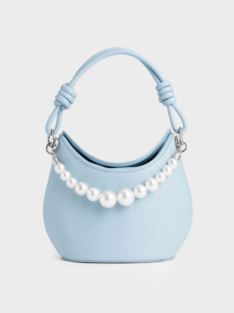 Charles And Keith Bead-Embellished Knotted Handbag Light Blue | PHILIPPINES V481