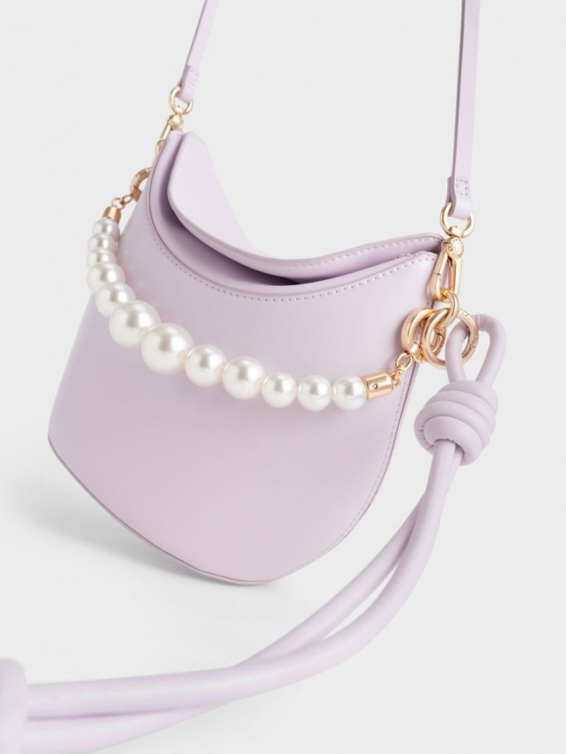 Charles And Keith Bead-Embellished Knotted Handbag Purple | PHILIPPINES Z108