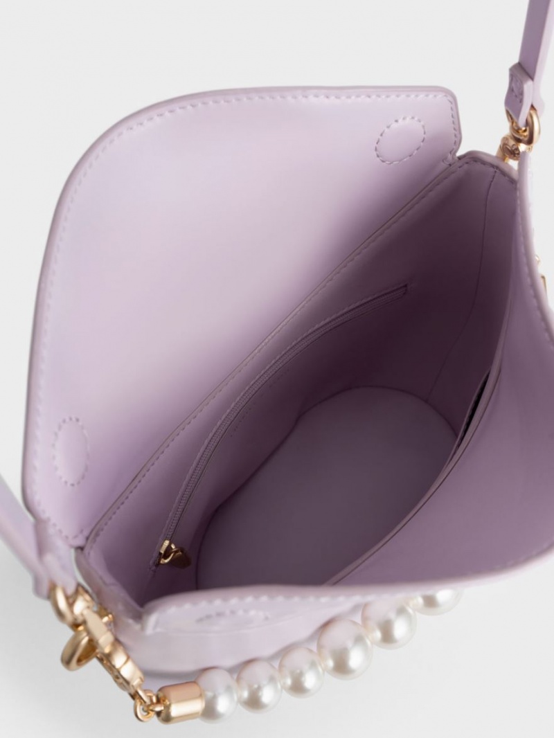 Charles And Keith Bead-Embellished Knotted Handbag Purple | PHILIPPINES Z108