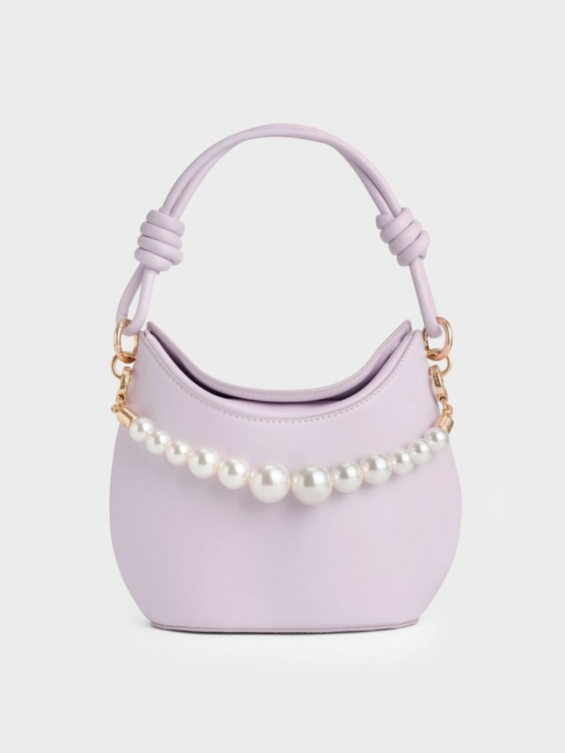 Charles And Keith Bead-Embellished Knotted Handbag Purple | PHILIPPINES Z108