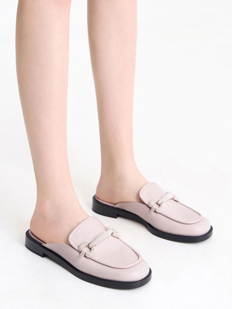 Charles And Keith Beaded Accent Loafer Mules Pink | PHILIPPINES P965