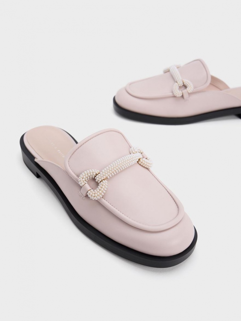 Charles And Keith Beaded Accent Loafer Mules Pink | PHILIPPINES P965