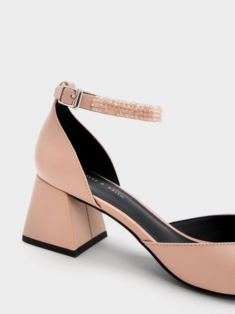 Charles And Keith Beaded Ankle-Strap D'Orsay Pumps Beige | PHILIPPINES A659