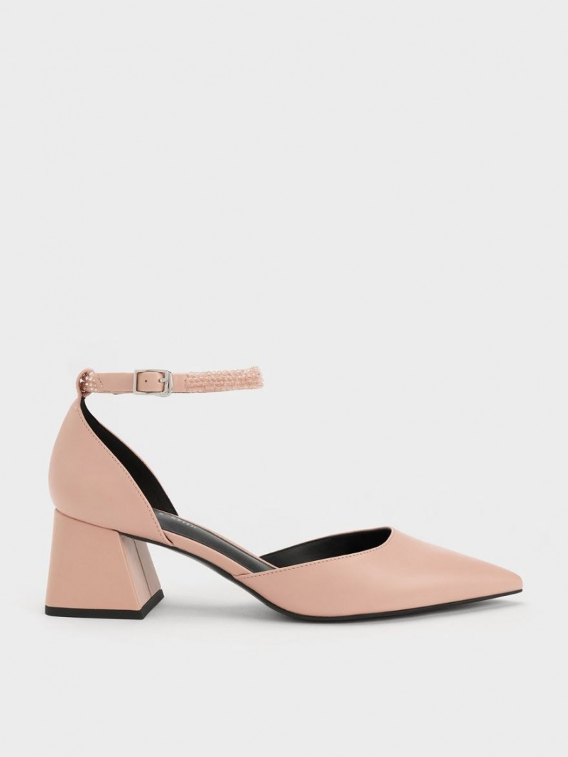 Charles And Keith Beaded Ankle-Strap D\'Orsay Pumps Beige | PHILIPPINES A659