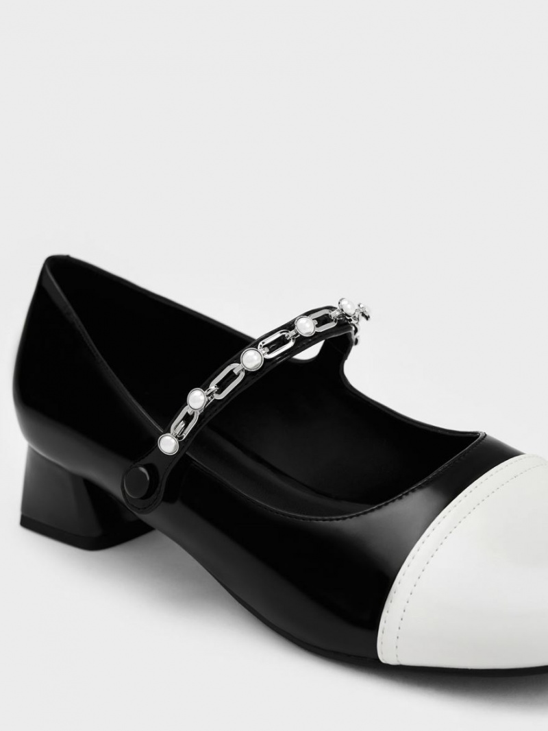 Charles And Keith Beaded Chain-Link Mary Jane Shoes Black | PHILIPPINES K617