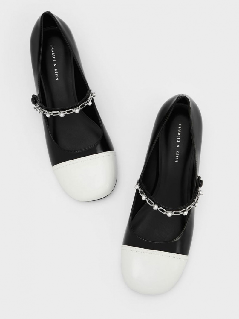 Charles And Keith Beaded Chain-Link Mary Jane Shoes Black | PHILIPPINES K617