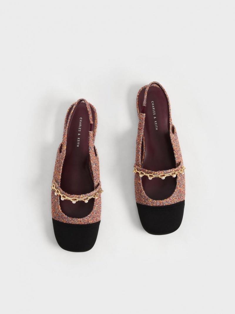 Charles And Keith Beaded Chain-Link Terry Cloth & Grosgrain Slingback Mary Jane Shoes Red | PHILIPPINES T652