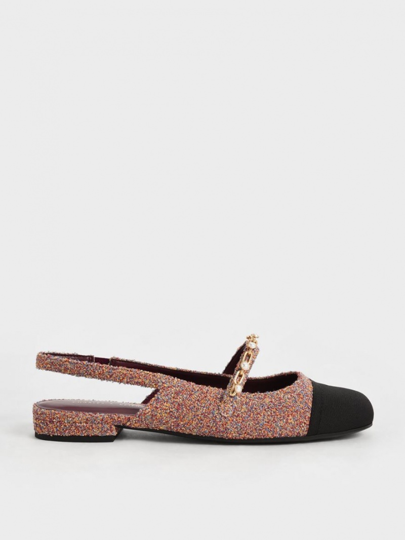 Charles And Keith Beaded Chain-Link Terry Cloth & Grosgrain Slingback Mary Jane Shoes Red | PHILIPPINES T652