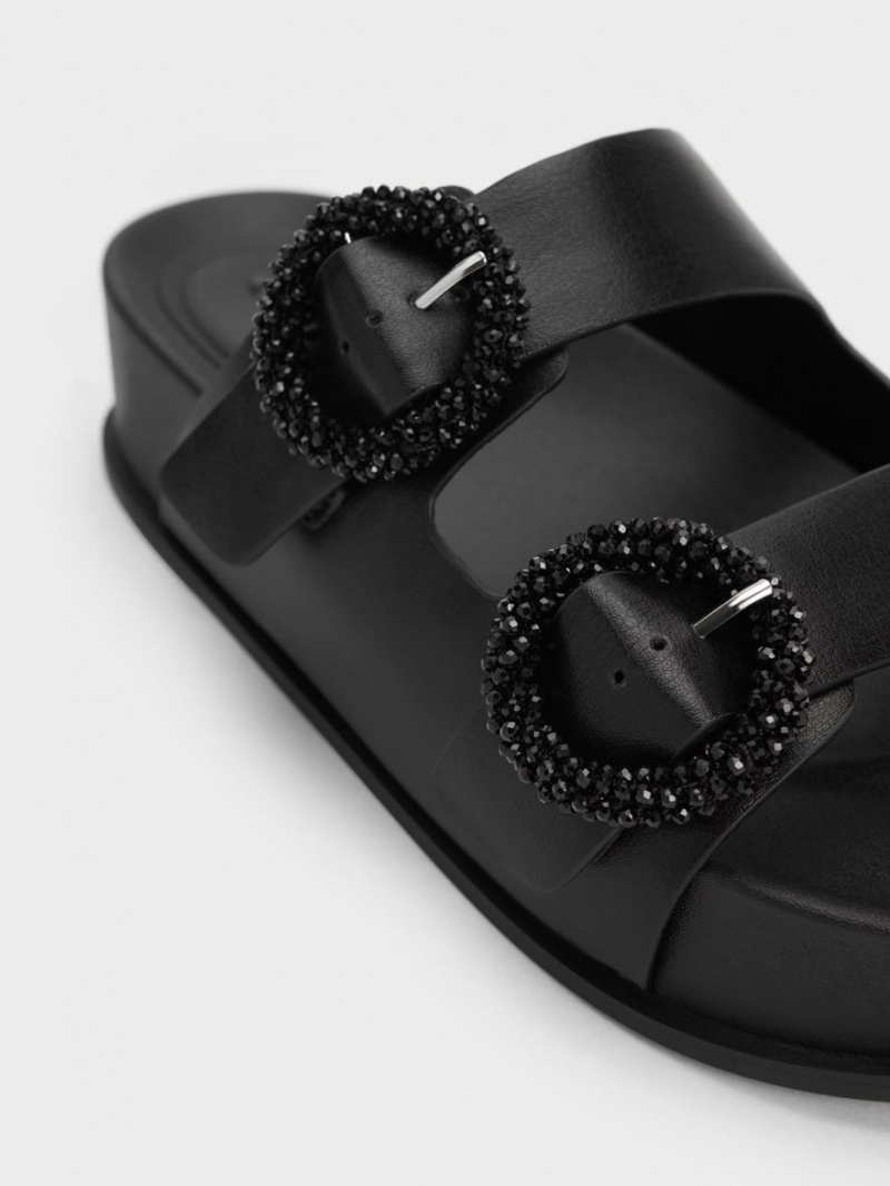 Charles And Keith Beaded Circle Slide Sandals Black | PHILIPPINES G283