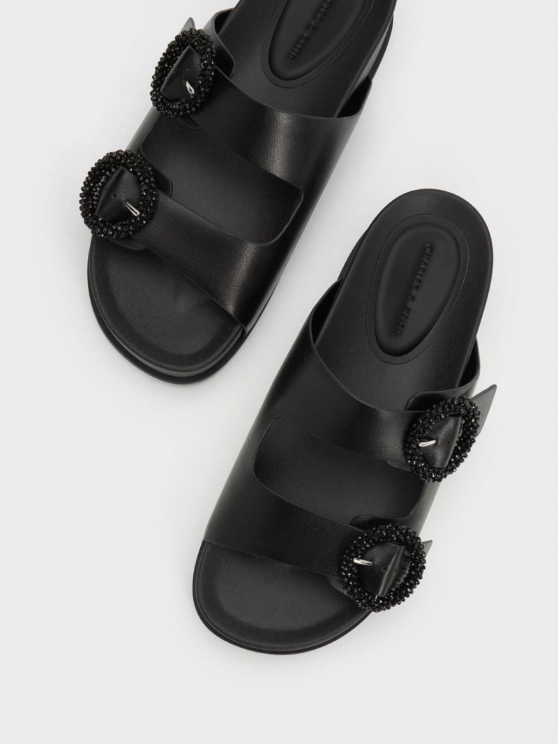 Charles And Keith Beaded Circle Slide Sandals Black | PHILIPPINES G283