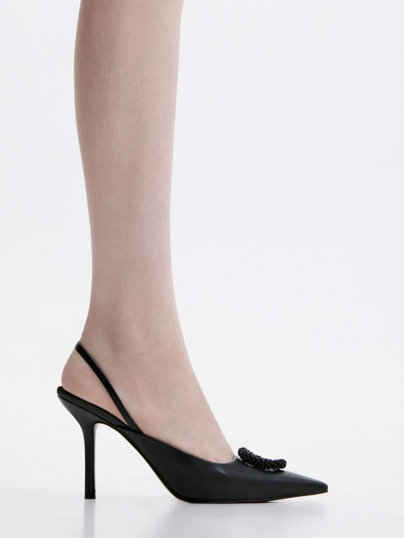 Charles And Keith Beaded Circle Slingback Pumps Black | PHILIPPINES J698