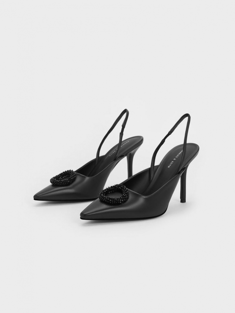 Charles And Keith Beaded Circle Slingback Pumps Black | PHILIPPINES J698