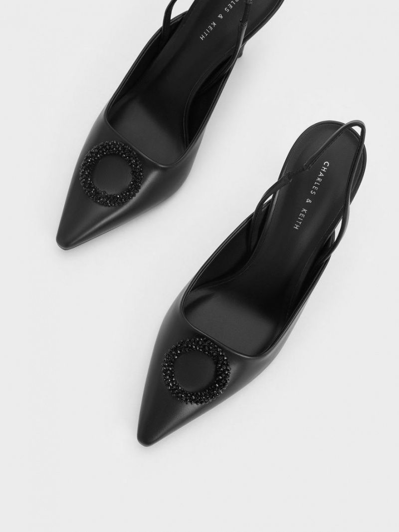 Charles And Keith Beaded Circle Slingback Pumps Black | PHILIPPINES J698