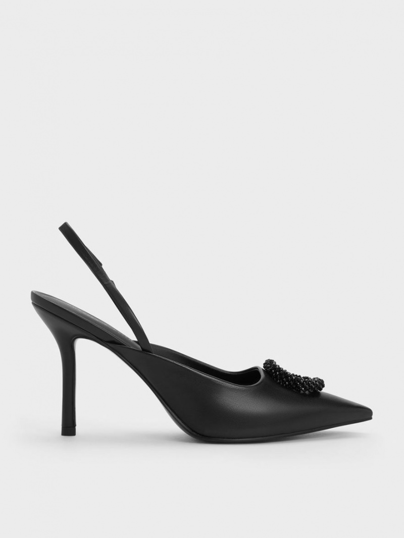 Charles And Keith Beaded Circle Slingback Pumps Black | PHILIPPINES J698