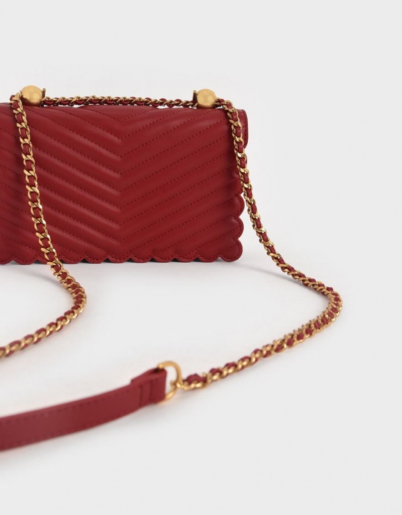 Charles And Keith Beaded Handle Crossbody Bags Red | PHILIPPINES A914