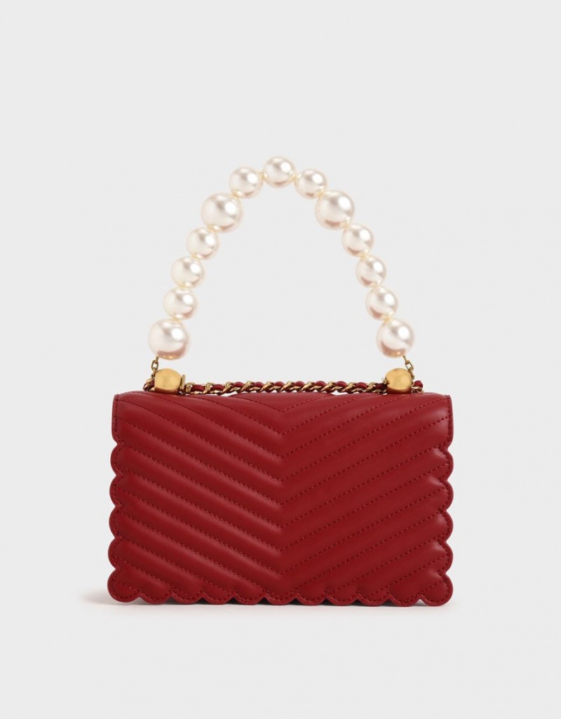 Charles And Keith Beaded Handle Crossbody Bags Red | PHILIPPINES A914