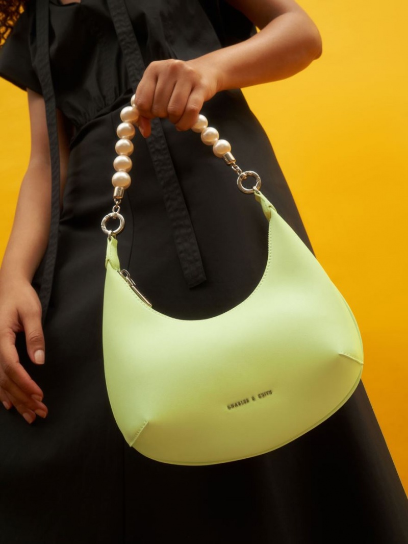 Charles And Keith Beaded Handle Hobo Bag Light Green | PHILIPPINES Z412