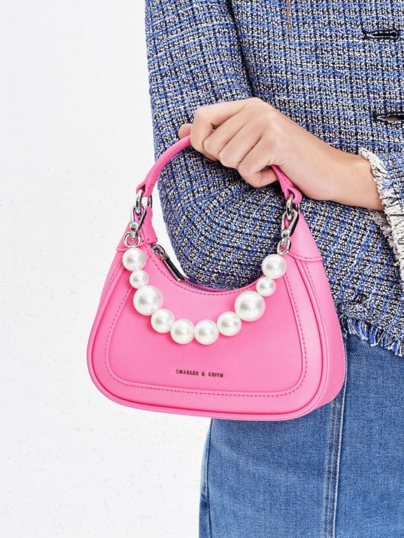 Charles And Keith Beaded Handle Hobo Bag Pink | PHILIPPINES S387