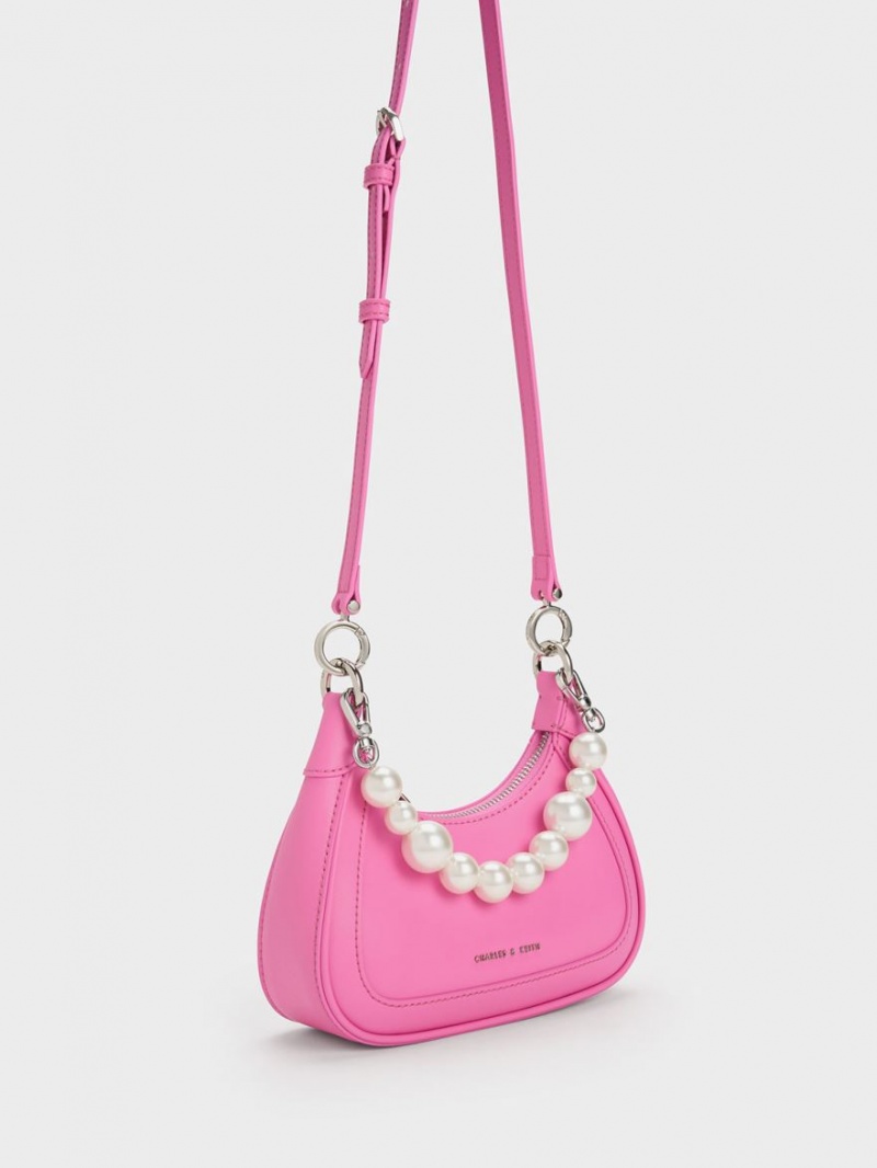 Charles And Keith Beaded Handle Hobo Bag Pink | PHILIPPINES S387