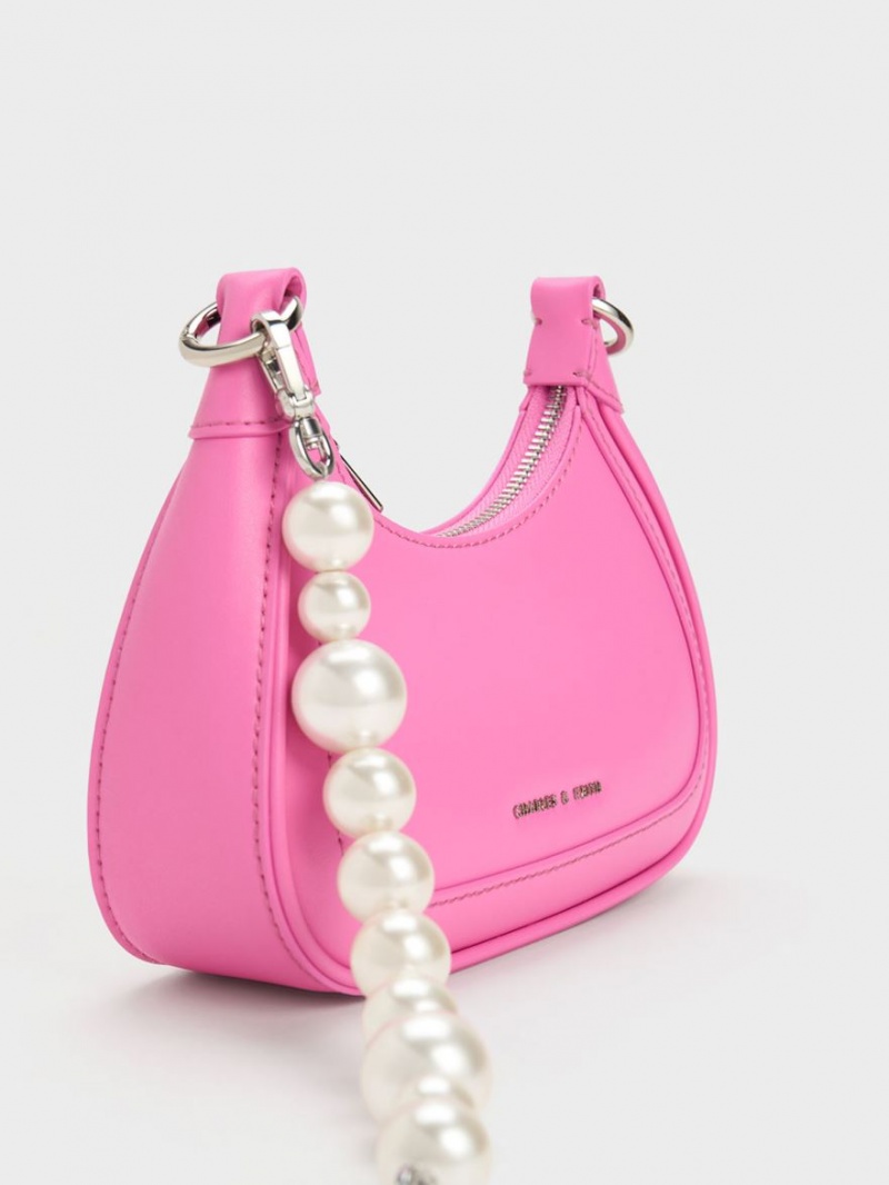 Charles And Keith Beaded Handle Hobo Bag Pink | PHILIPPINES S387