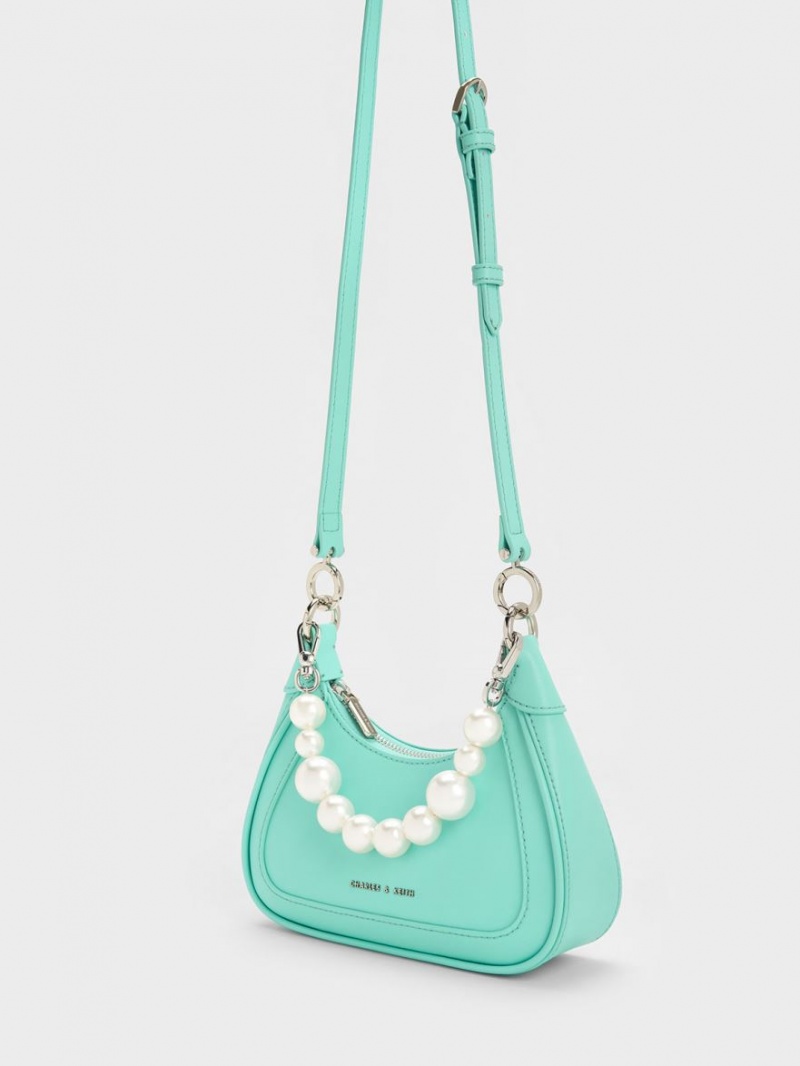 Charles And Keith Beaded Handle Hobo Bag Turquoise | PHILIPPINES P391