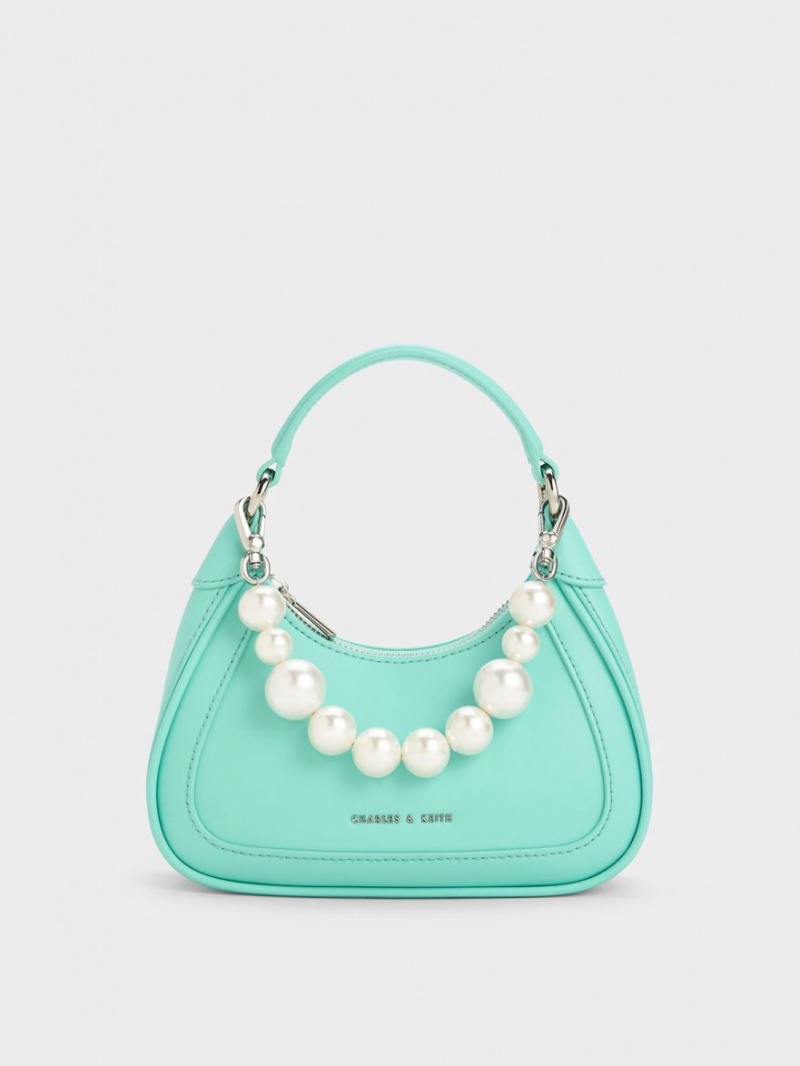 Charles And Keith Beaded Handle Hobo Bag Turquoise | PHILIPPINES P391