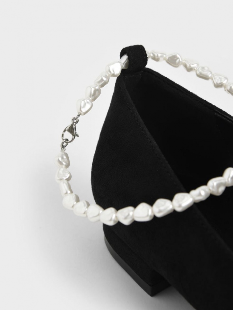 Charles And Keith Beaded Mary Jane Flat Shoes Black | PHILIPPINES O143