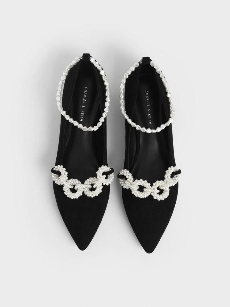 Charles And Keith Beaded Mary Jane Flat Shoes Black | PHILIPPINES O143