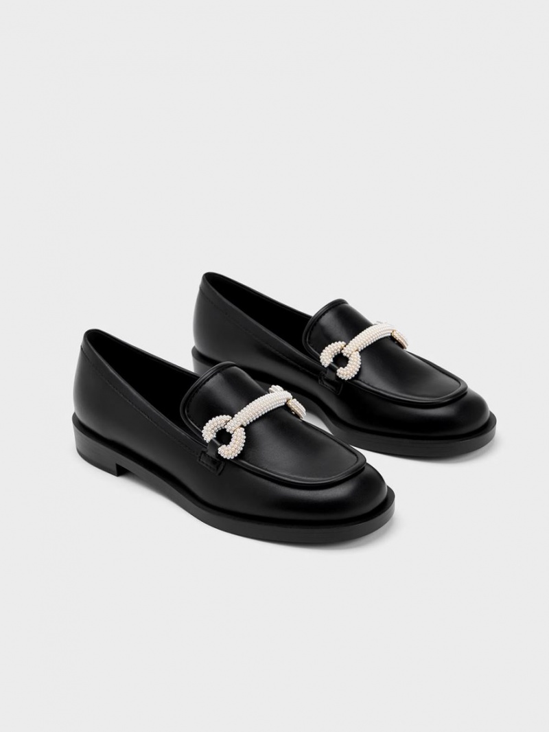 Charles And Keith Beaded Strap Loafers Black | PHILIPPINES U153