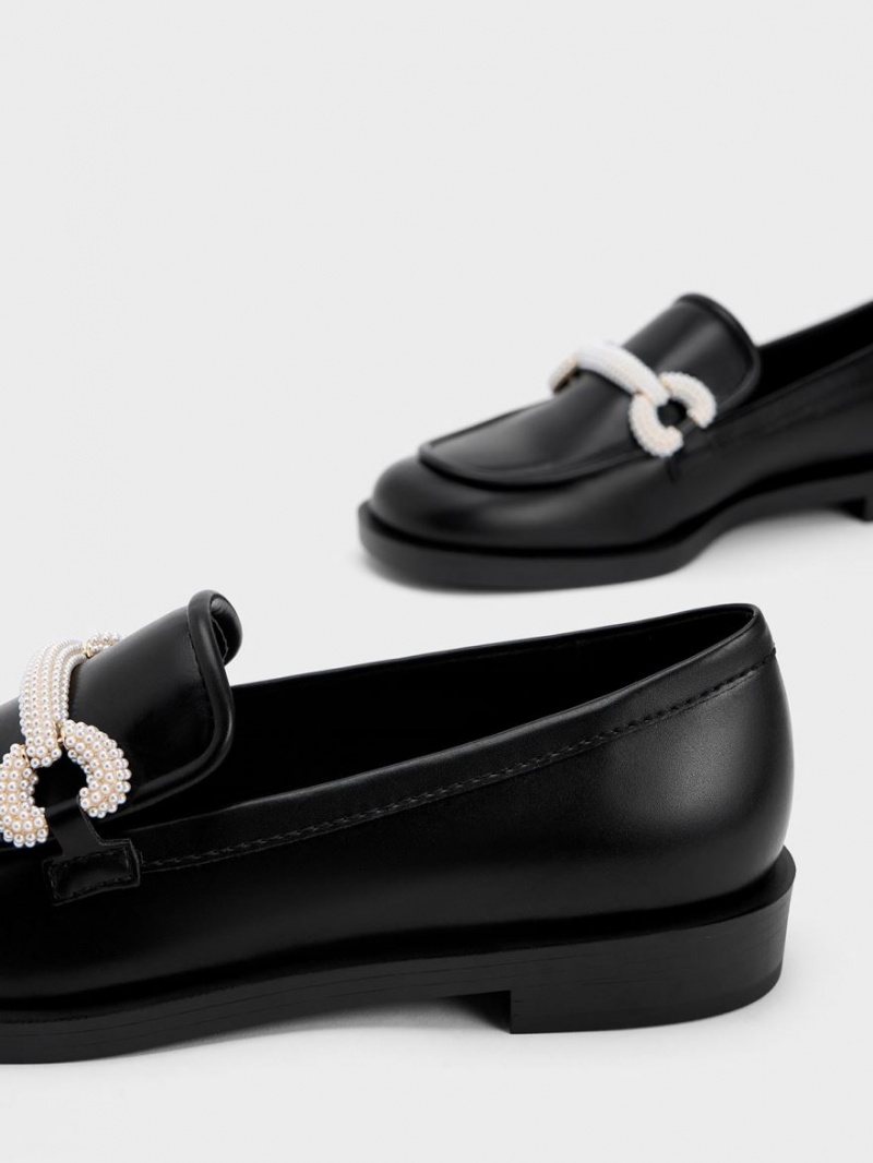 Charles And Keith Beaded Strap Loafers Black | PHILIPPINES U153