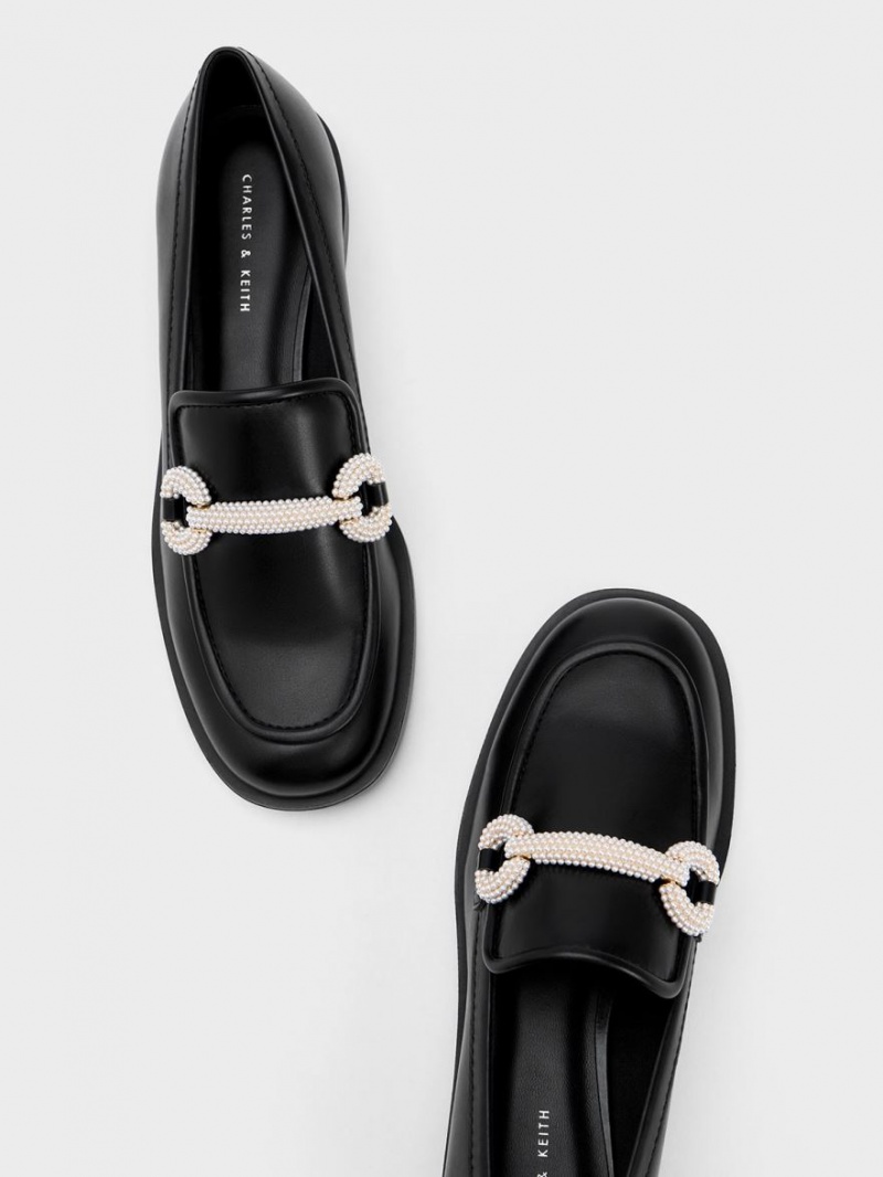 Charles And Keith Beaded Strap Loafers Black | PHILIPPINES U153