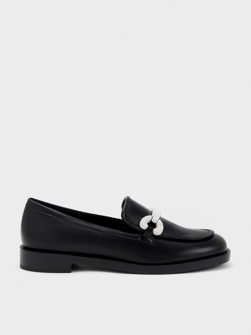 Charles And Keith Beaded Strap Loafers Black | PHILIPPINES U153