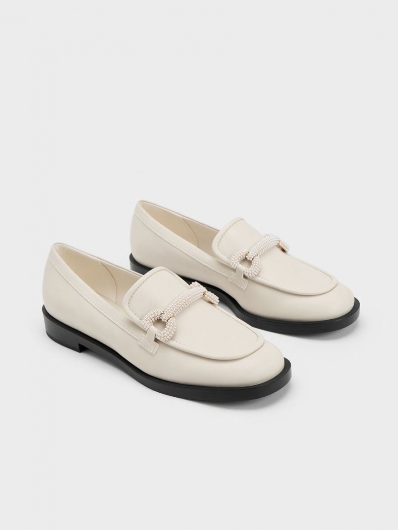 Charles And Keith Beaded Strap Loafers Cream | PHILIPPINES N085