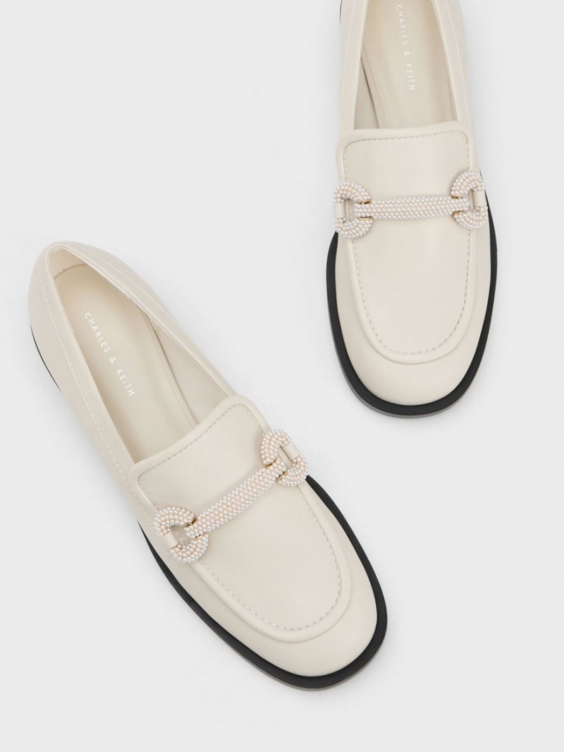 Charles And Keith Beaded Strap Loafers Cream | PHILIPPINES N085