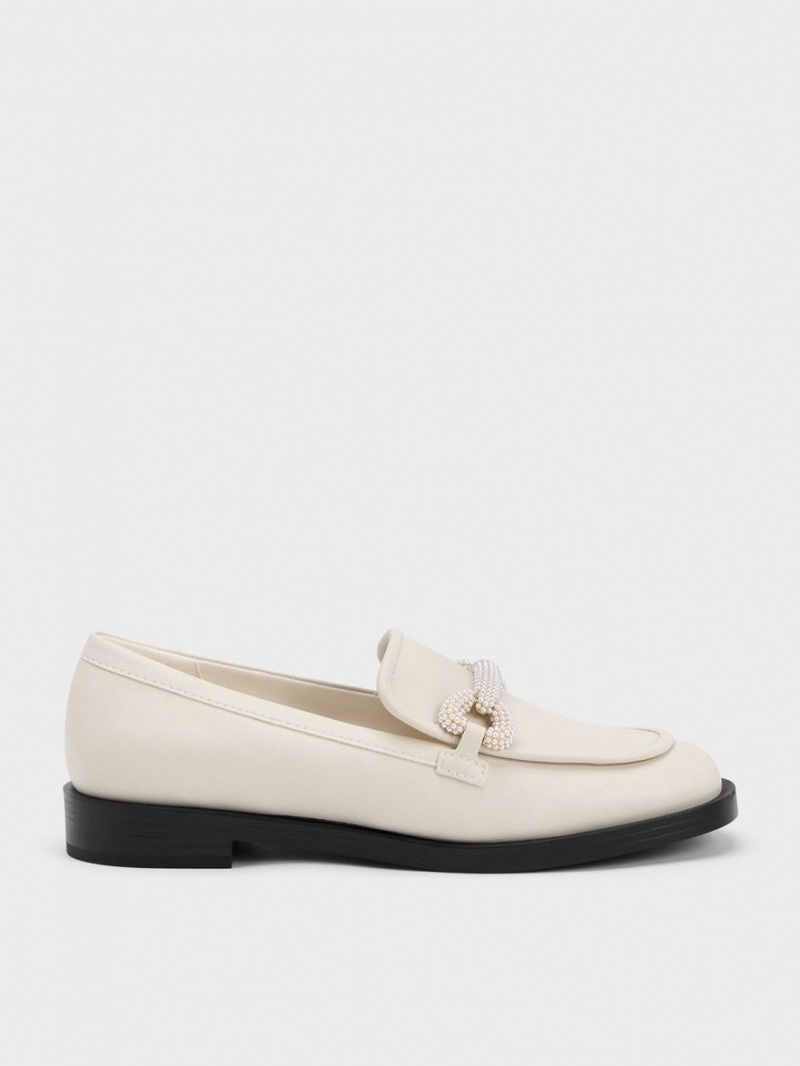 Charles And Keith Beaded Strap Loafers Cream | PHILIPPINES N085