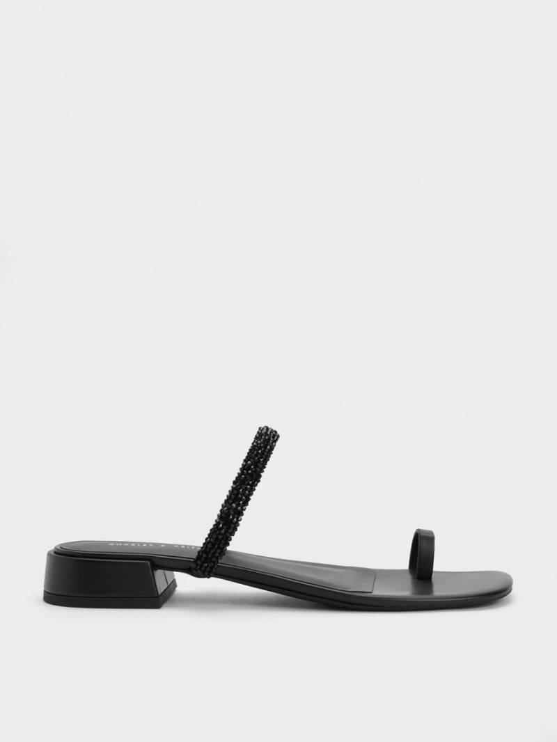 Charles And Keith Beaded Toe-Ring Flat Sandals Black | PHILIPPINES J801