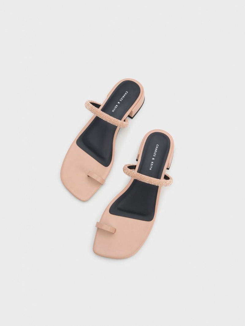 Charles And Keith Beaded Toe-Ring Flat Sandals Beige | PHILIPPINES G941